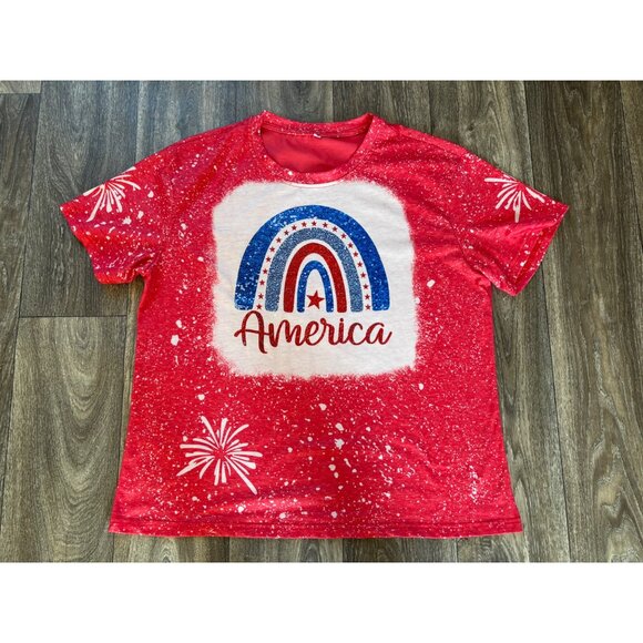 PATRIOTIC AMERICA SHIRT PULLOVER SHORT SLEEVE FIREWORKS USA FLAG WOMENS XL - Picture 2 of 7